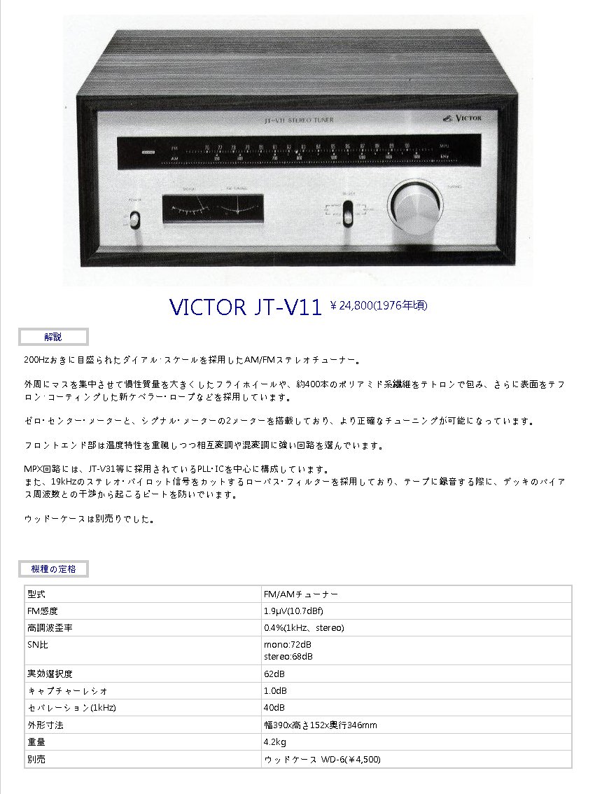 8505円 限定タイムセール ビクター JT-V71 AM FM Stereo チューナー 1976