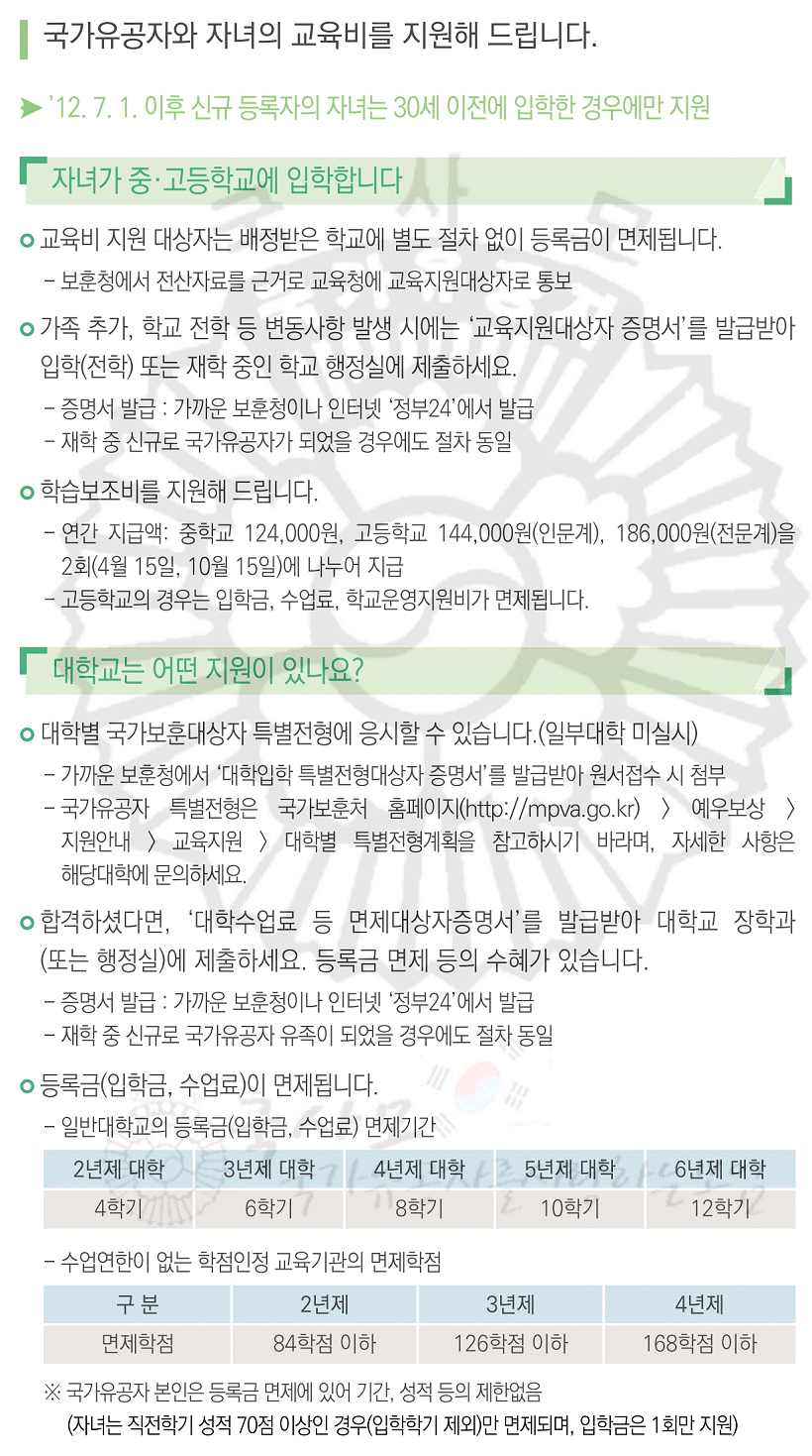 국가유공자 보훈대상자 참전 고엽제 유족 보훈자녀 교육지원 혜택 : 네이버 포스트